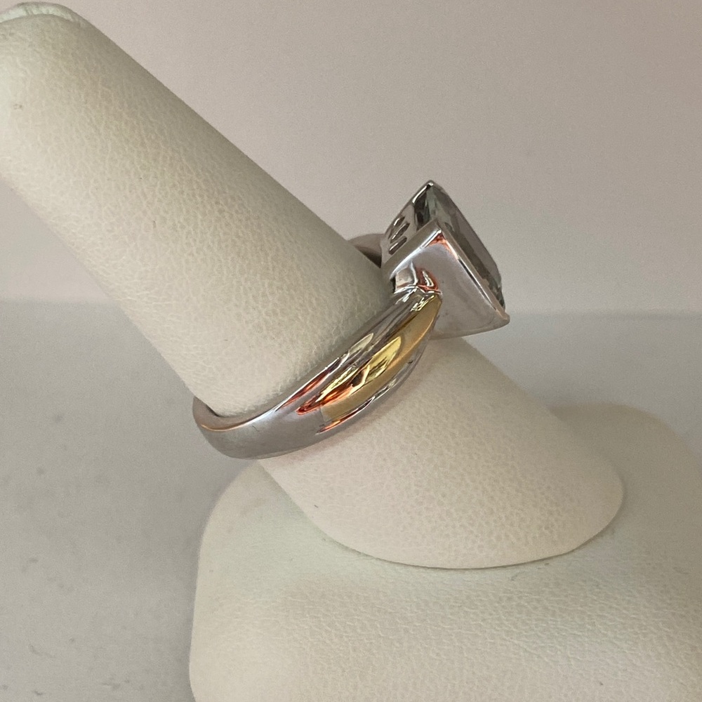 Sterling Silver Square Solitaire Green Amethyst Ring - Silver/Gold Accent, New - Picture 2 of 4
